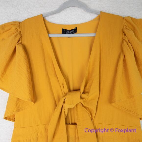 Eloquii Tie Bodice Romper With Flutter Sleeves in Daffodil women's Plus Size 20 - Picture 5 of 14